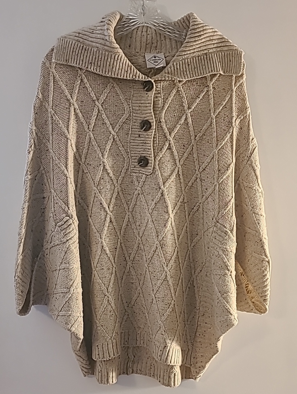 St. John's Bay Women's Boho Cable Knit Cowl Neck Poncho Sweater Lagenlook Layer